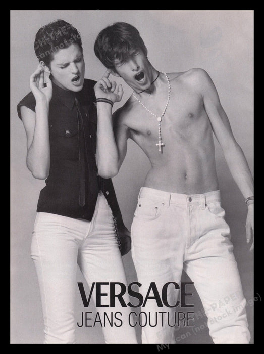 Versace Jeans Couture 1990s Print Advertisement Ad 1996 Yelling Teen Models Fetch the Paper!