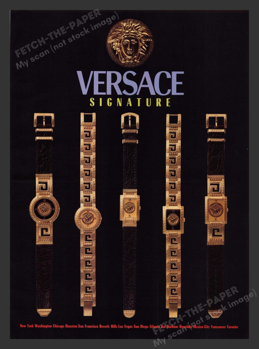 Versace Signature Watch 1990s Print Advertisement 1995 Fetch the Paper!