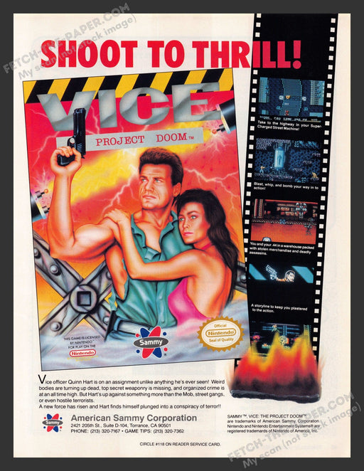 1991 Print Advertisement Vice: The Project Doom Video Game Ad.