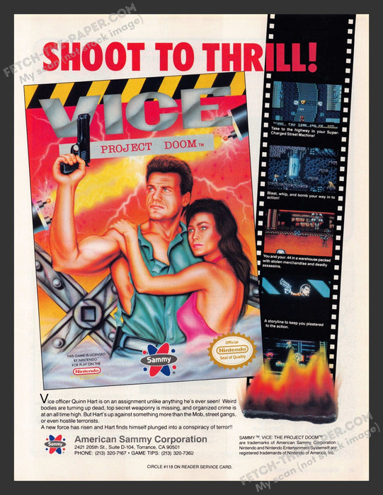 1991 Print Advertisement Vice: The Project Doom Video Game Ad.