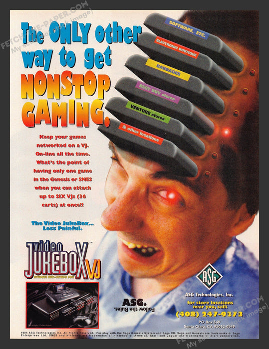 1994 Print Advertisement Video Jukebox VJ On-line All the Time Game Ad.