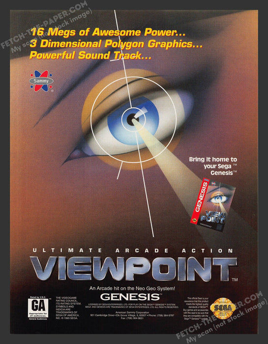 Viewpoint Genesis Sega Video Game 1990s Print Advertisement Ad 1994 Fetch the Paper!