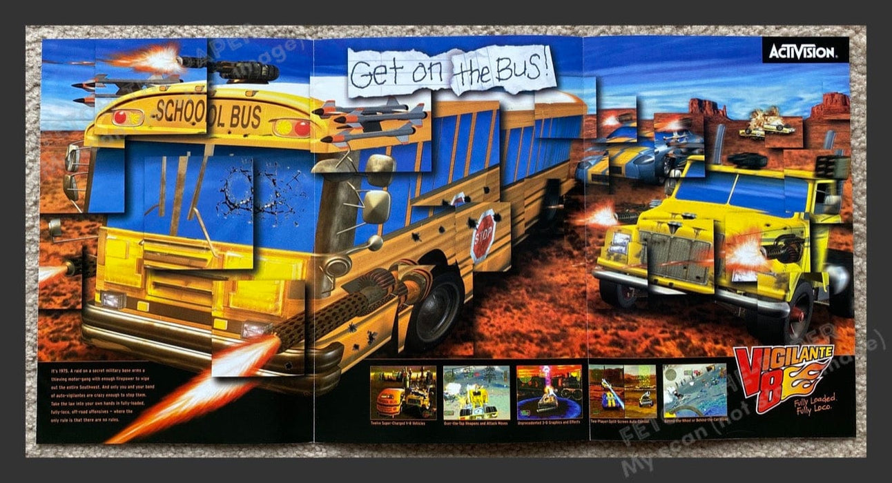 1998 Vigilante 8 Fold Out Video Game Poster 10.5" x  21.25"