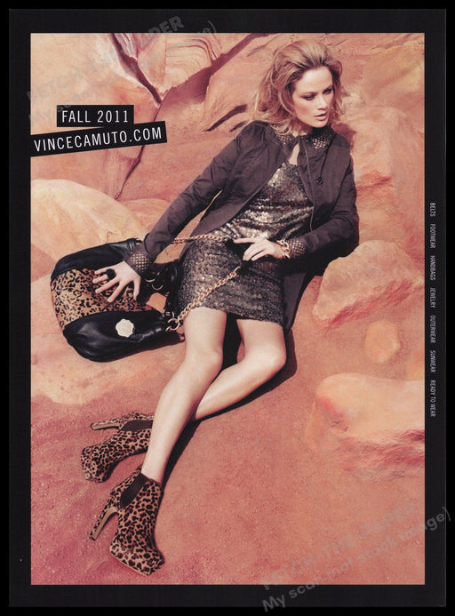 Vince Camuto Fashion 2000s Print Advertisement Ad 2011 Legs Leopard Rocks Fetch the Paper!
