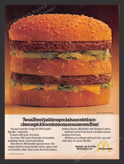 1979 Vintage McDonald's Big Mac Sandwich Print Advertisement Ad