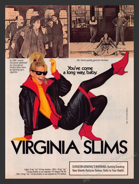 1986 Virginia Slims Cigarettes 1909 Laurie Howland Print Advertisement Ad