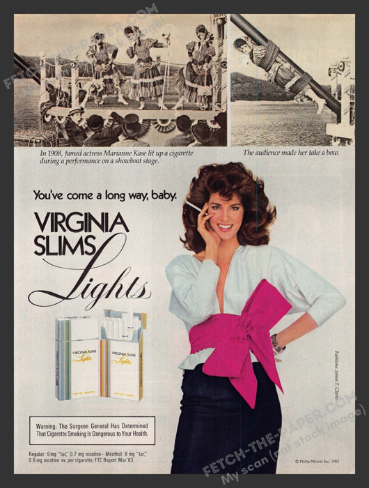 1983 Print Advertisement Virginia Slims Lights Cigarettes Marianne Kase Ad.