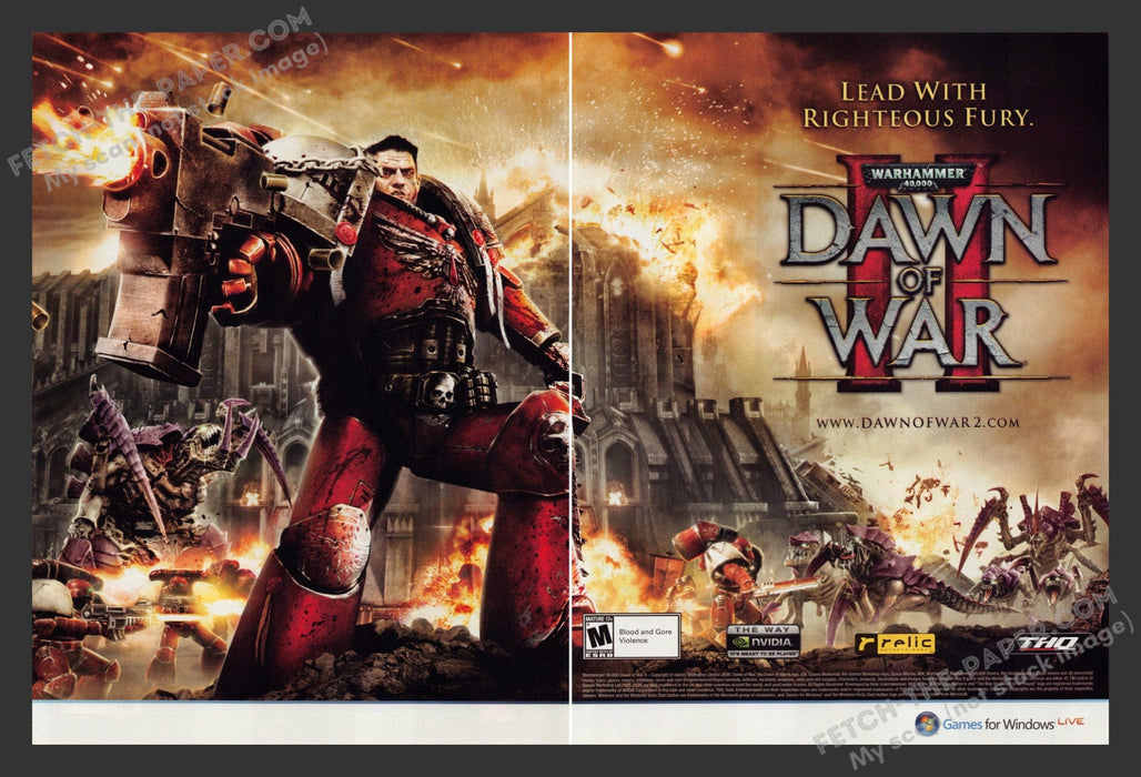 2009 Print Advertisement 2 Page Warhammer 40,000: Dawn of War II Video Game Ad.