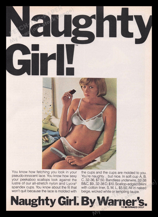 Warner's Lingerie 1970s Print Advertisement Ad 1977 "Naughty Girl" Bra Panties Fetch the Paper!