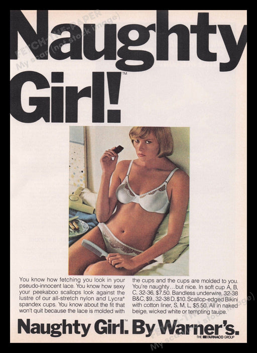 Warner's Lingerie 1970s Print Advertisement Ad 1977 "Naughty Girl" Bra Panties Fetch the Paper!