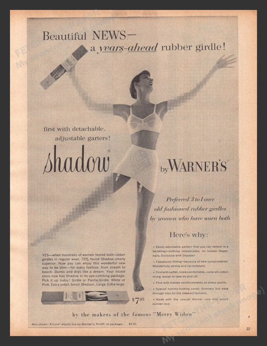 1956 Warner's Shadow Garters Print Advertisement Ad