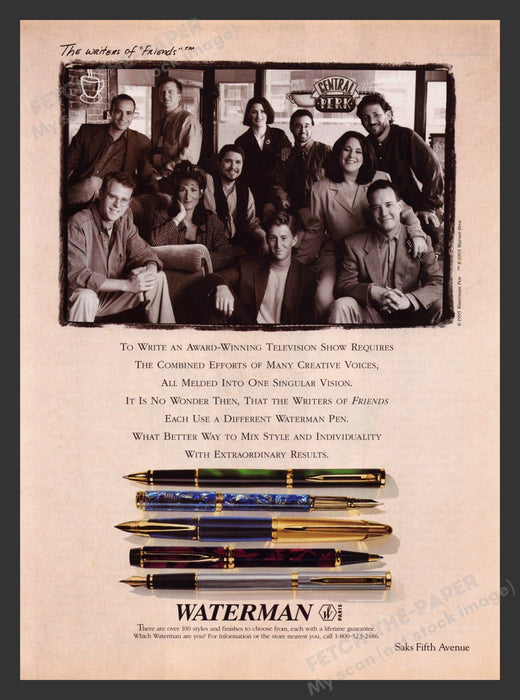 Waterman 1990s Print Advertisement 1995 Writers of Friends Pen Fetch the Paper!