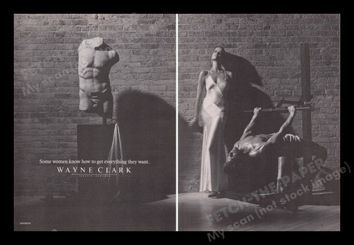 Wayne Clark Clothing 1980s Print Advertisement (2 pages) 1985 Sexy Male Female Fetch the Paper!