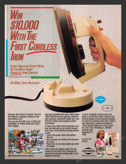1985 West Bend Freestyle Cordless Iron Print Advertisement Ad