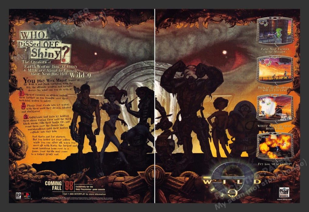 1998 Wild 9 "Who pissed off Shiny?" Video Game Print Advertisement (2 Pgs)