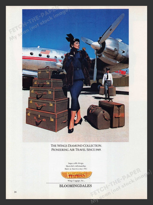 1990 Wings Luggage Diamond Collection Old Plane Print Advertisement Ad