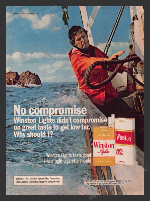 1980 Winston Lights Cigarettes Sailboat Print Advertisement Ad