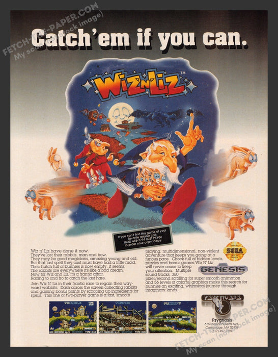 1993 Print Advertisement Wiz n' Liz Sega Genesis Video Game Ad.