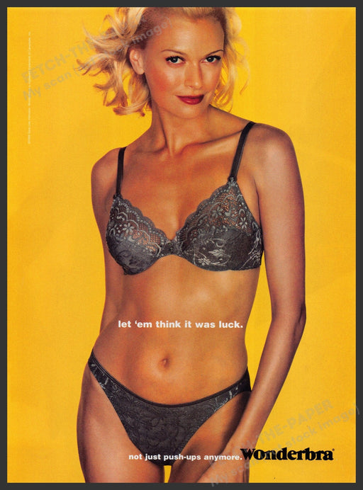 Wonderbra Lingerie 1990s Print Advertisement Ad 1999 Bra Luck Fetch the Paper!