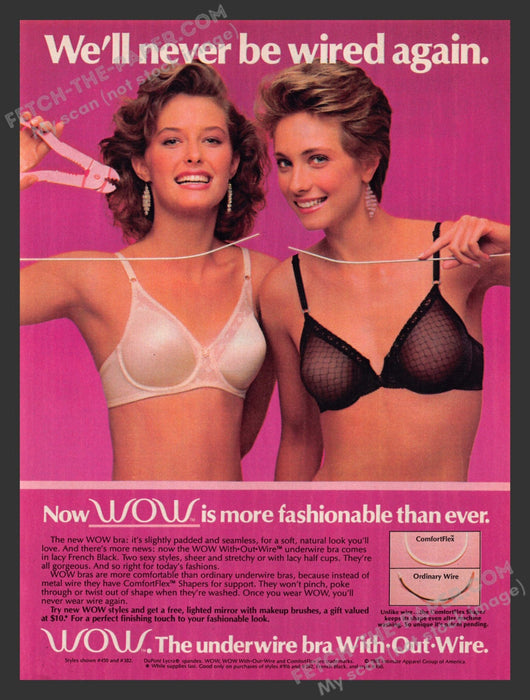 1985 Print Advertisement WOW Without Wire Bras Lingerie 1980s Ad.