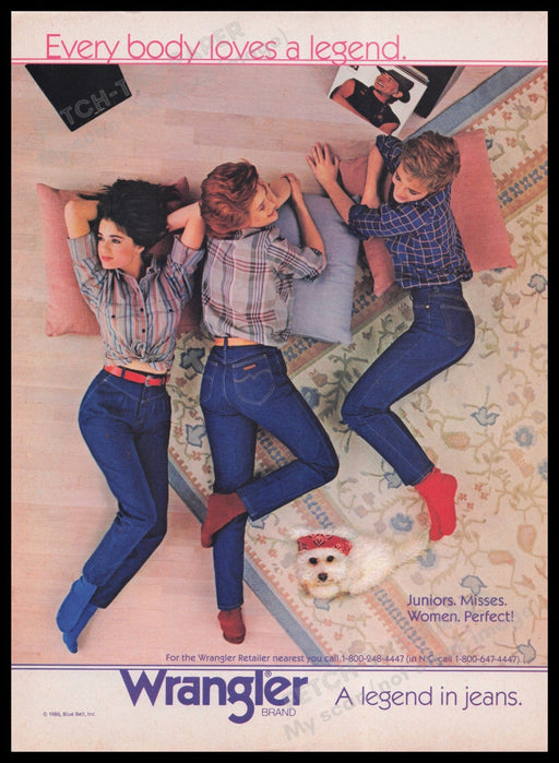 Wrangler Jeans 1980s Print Advertisement Ad 1986 Women Junior Misses Teens Fetch the Paper!