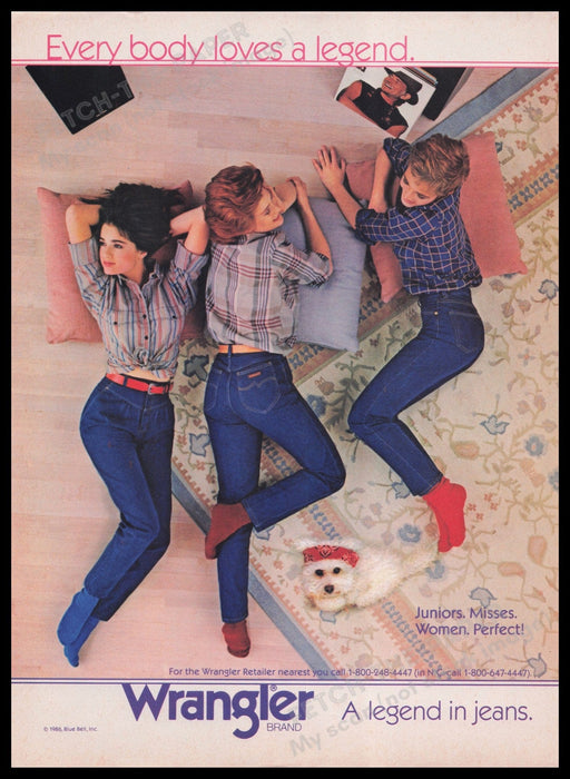 Wrangler Jeans 1980s Print Advertisement Ad 1986 Women Junior Misses Teens Fetch the Paper!