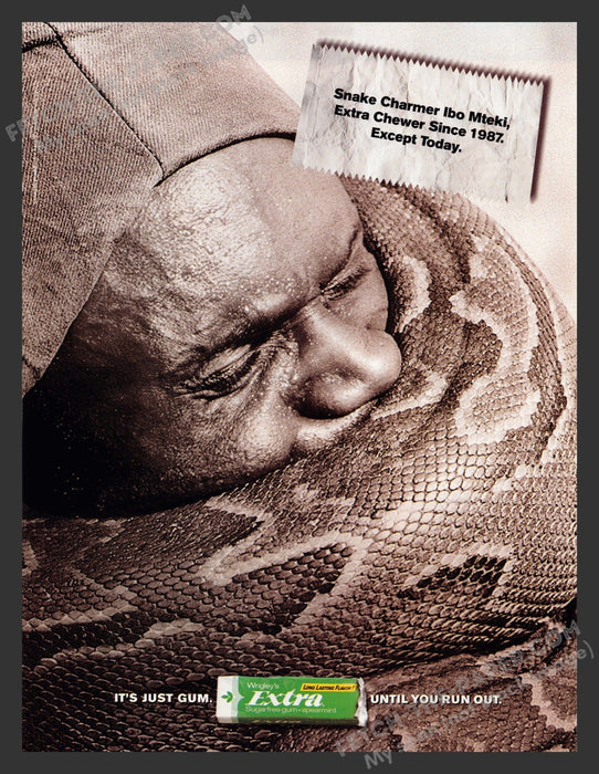 2001 Print Advertisement Wrigley's Extra Chewing Gum Ibo Mteki Snake Charmer Ad.