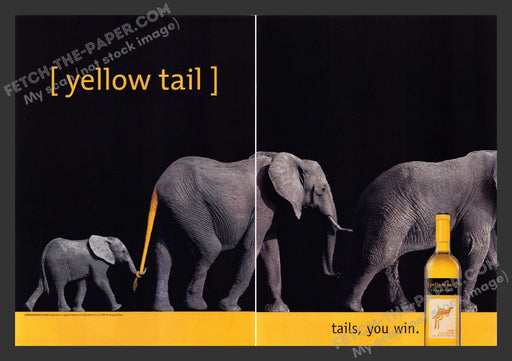 2007 Print Advertisement 2 Page Yellow Tail African Elephants Alcohol Animals Ad.