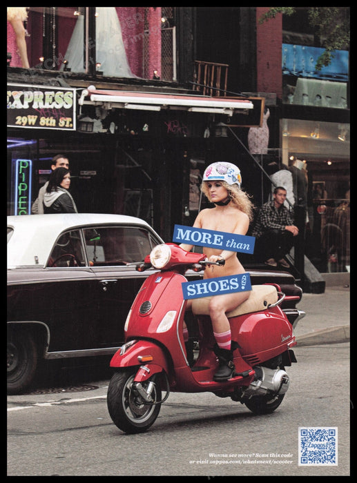 Zappos Clothing 2000s Print Advertisement Ad 2011 Naked Model Vespa Scooter Fetch the Paper!