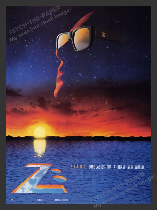 1990 Ziari Sunglasses Sunset Print Advertisement Ad