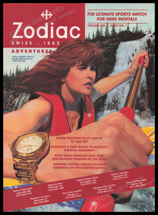 Zodiac Watch 1990s Print Advertisement Ad 1995 Adventure Sports Rafting Fetch the Paper!