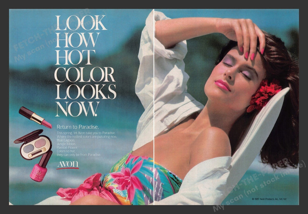 1987 Avon Return to Paradise Cosmetics Print Ad - 2 Pages 1980s