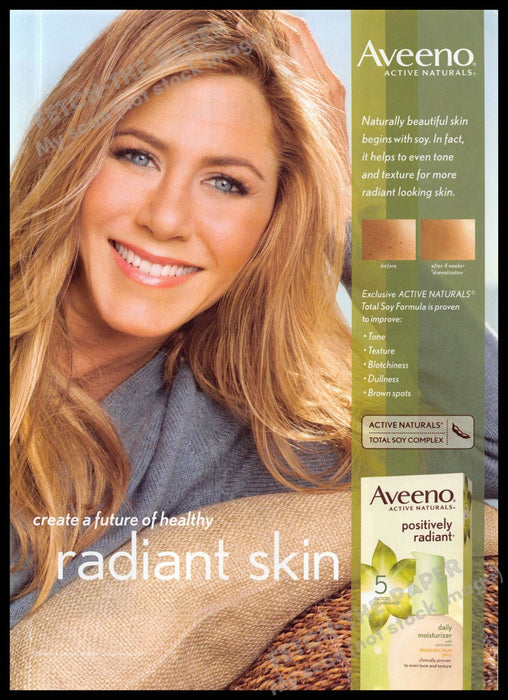 Aveeno 2010s Magazine Print Advertisement 2013 Jennifer Aniston Radiant Skin