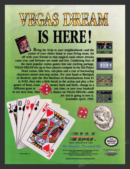 1990 Vegas Dream Casino Video Game Print Advertisement Fetch-the-Paper