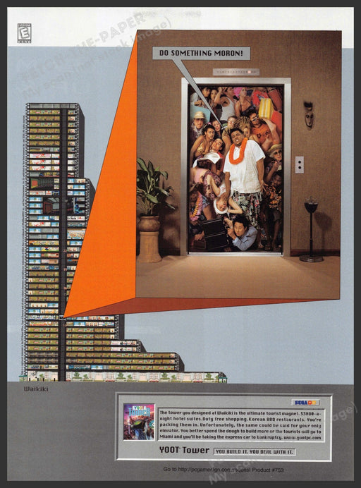 1999 Yoot Tower Video Game Print Advertisement (Elevator) "Do something moron!" Yoot Tower