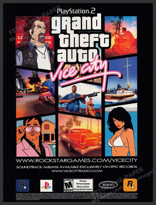 2002 Grand Theft Auto: Vice City Video Game Print Advertisement Bikini Fetch-the-Paper