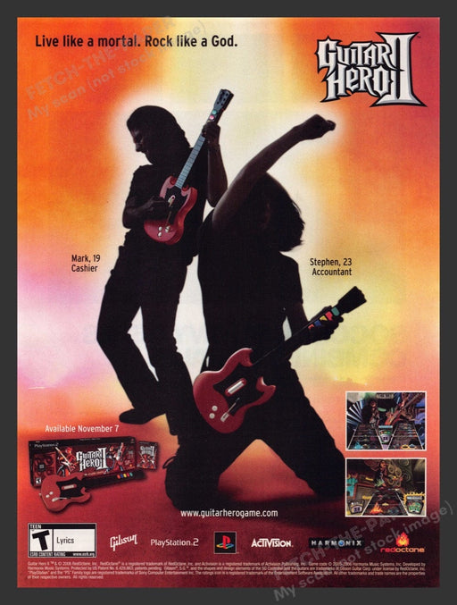 2007 Guitar Hero II "Live like a mortal. Rock like a God" Print Advertisement Fetch-the-Paper