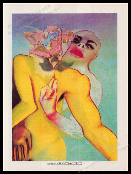 Abbraccio by Francesco Clemente 1980s Magazine Page Illustration 1985 Fetch-the-Paper
