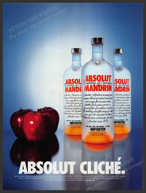 Absolut Cliche 2000s Print Advertisement 2001 Comparing Apples to Oranges Fetch-the-Paper