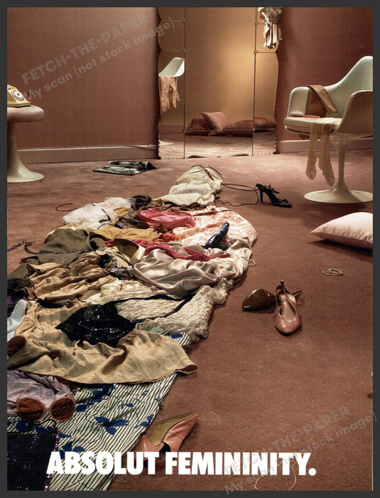 Absolut Femininity 2000s Print Advertisement 2005 Shoes Clothing Tossed Floor Fetch-the-Paper