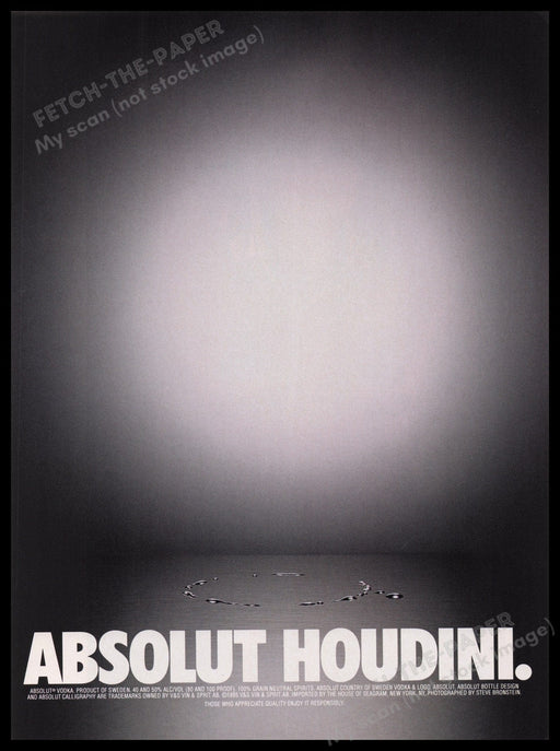 Absolut Houdini 1990s Print Advertisement Ad 1997 Vodka Fetch the Paper!