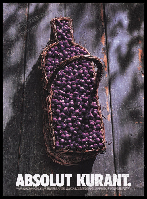 Absolut Kurant Berry Basket 1990s Print Advertisement Ad 1995 Vodka Promo Fetch the Paper!