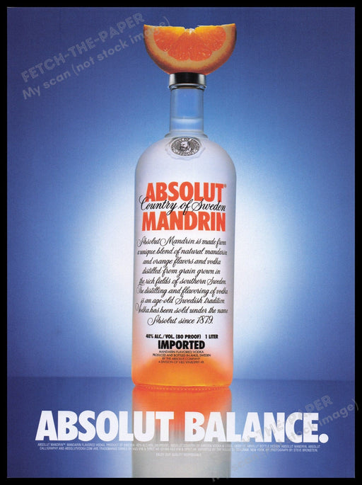Absolut Mandrin Vodka 2000s Print Advertisement Ad 2001 Orange Slice Fetch the Paper!