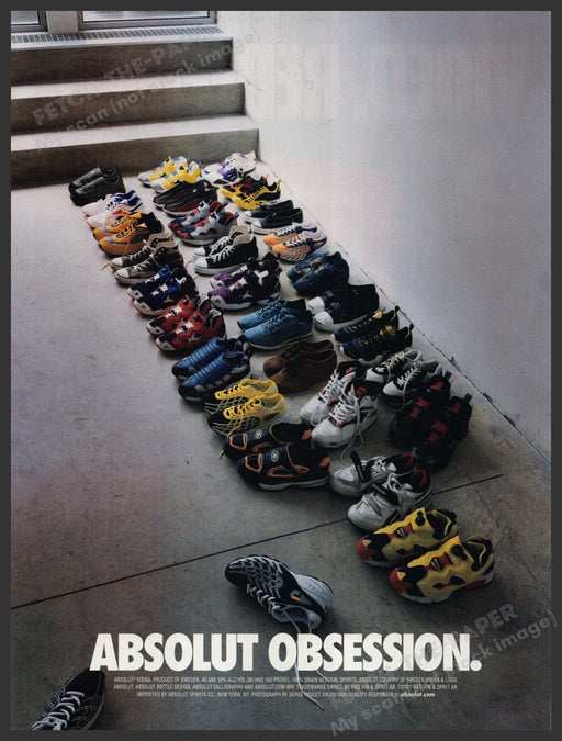 Absolut Obsession 2000s Print Advertisement 2001 Shoes Shaped Like Bottle Fetch-the-Paper