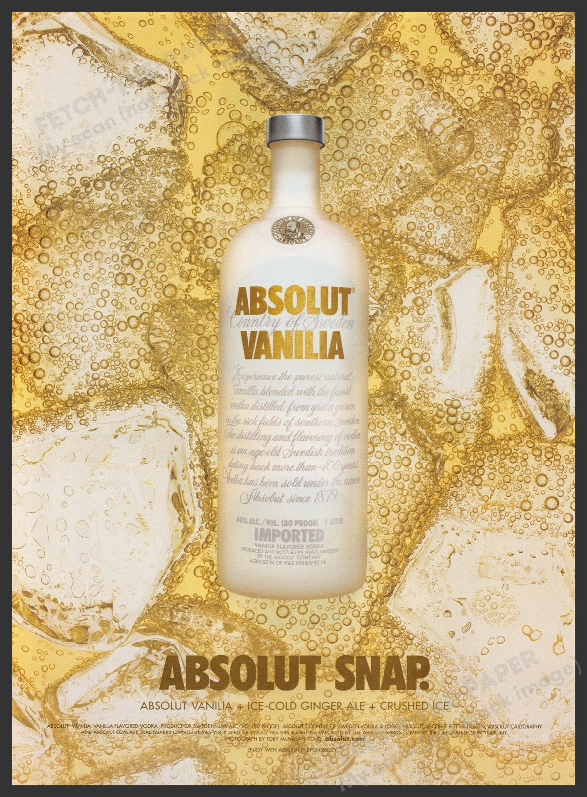 Absolut Snap 2004 Print Ad - Vanilla Vodka & Ginger Ale — Fetch-the-Paper
