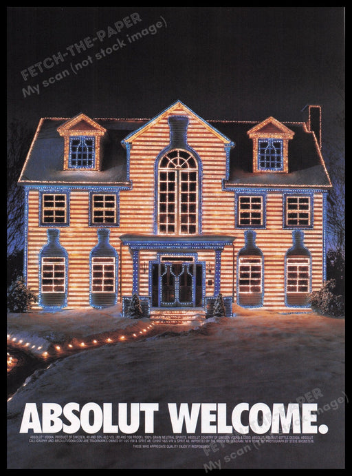 Absolut Welcome Christmas Lights House 1990s Print Advertisement Ad 1997 Fetch the Paper!
