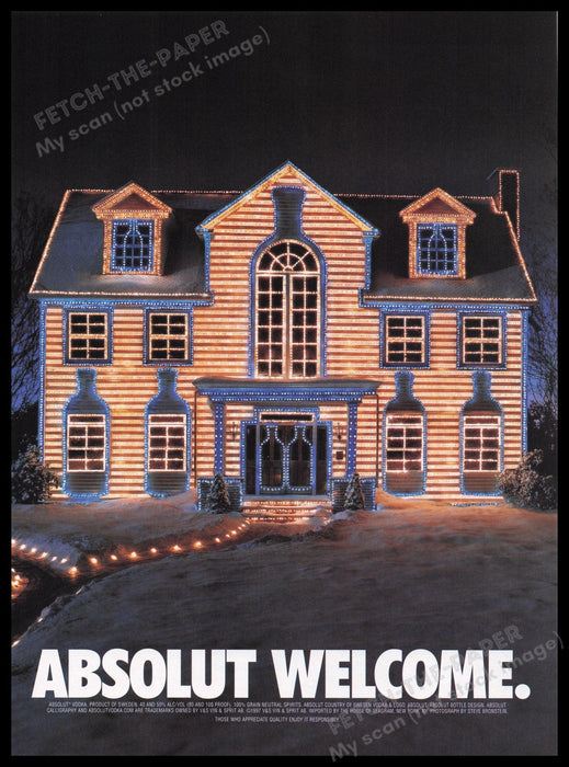 Absolut Welcome Christmas Lights House 1990s Print Advertisement Ad 1997 Fetch the Paper!