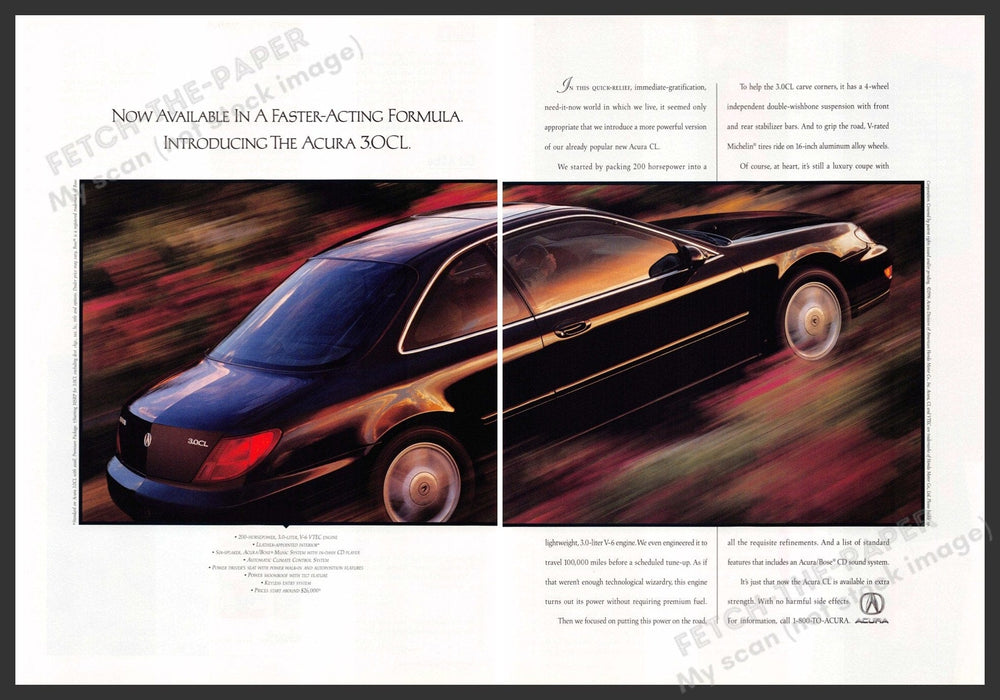 Acura 3.0CL 2000s Print Advertisement (2 page) 2002 "Faster-acting formula" Acura