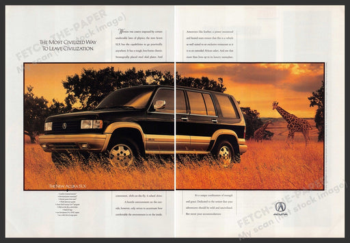 Acura SLX SUV 1990s Print Advertisement Ad (2 pages) 1995 Safari Fetch the Paper!