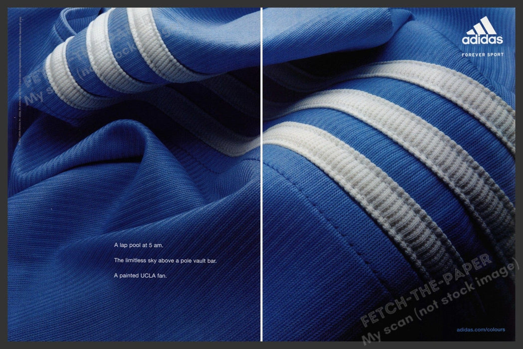 Adidas Forever Sport 2000s Print Ad (2 page) 2003 Blue Fabric Fetch-the-Paper